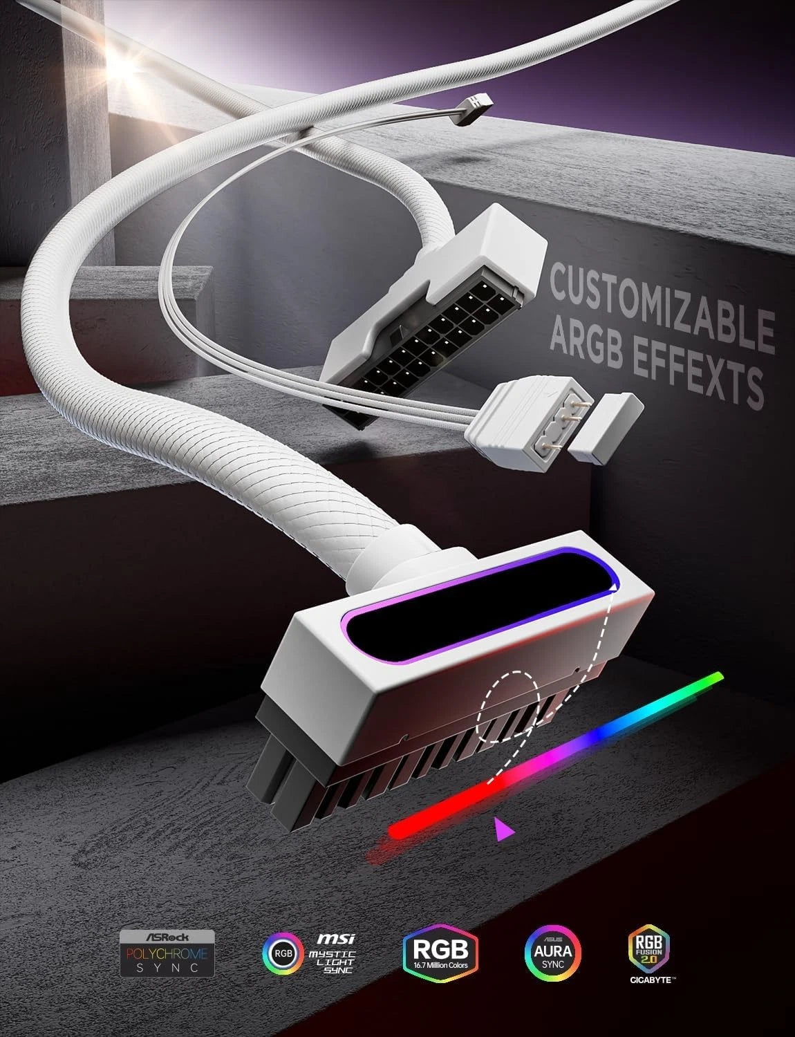 AsiaHorse Hydrus-24PIN PC PSU Extension White