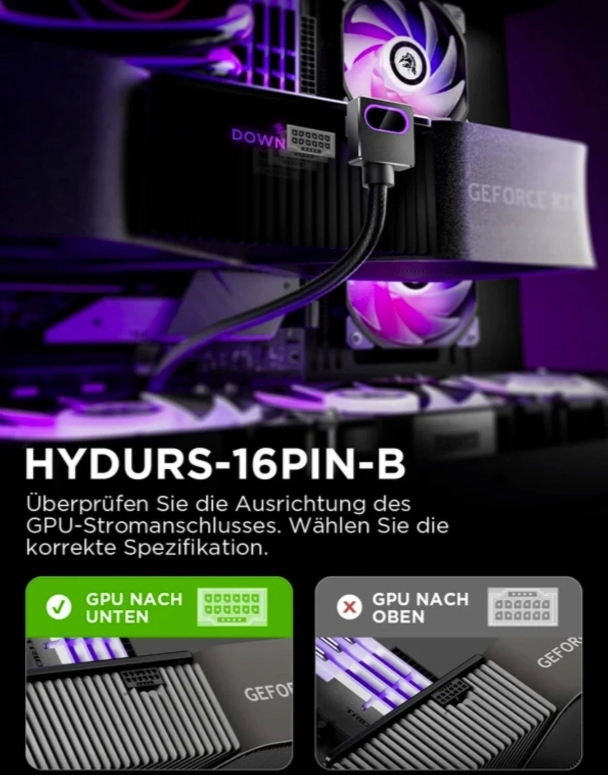 AsiaHorse Hydrus-16PIN 12VHPWR Modular Cable, 90 Degree Adapter TYPE B Black