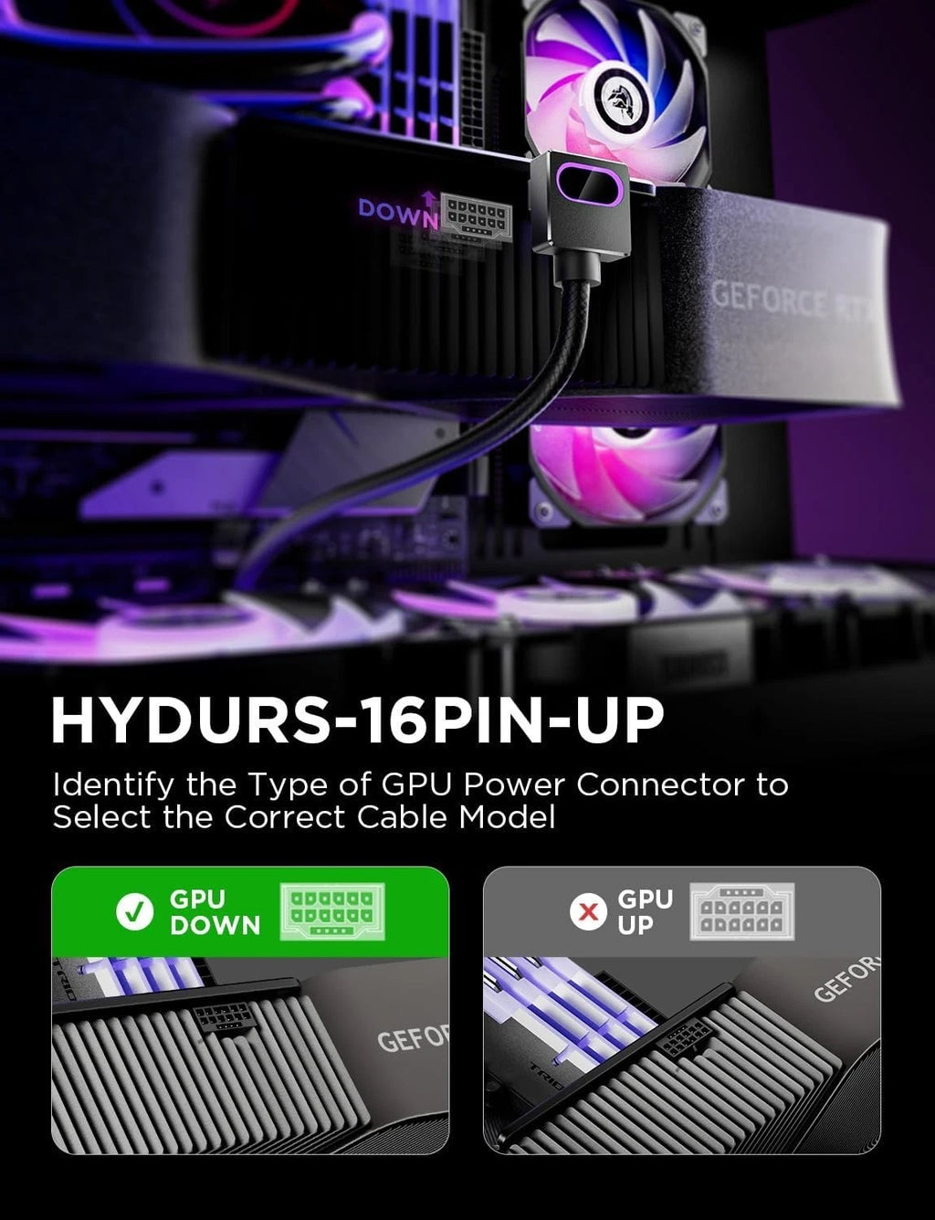 AsiaHorse Hydrus-16PIN 12VHPWR Modular Cable, 90 Degree Adapter TYPE B Black