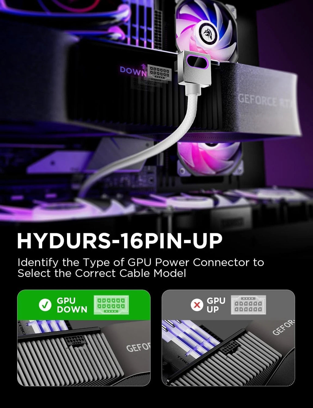 Asiahorse HYDRUS 16-Pin (12VHPWR) Type B ARGB GPU Cable - White - 50cm