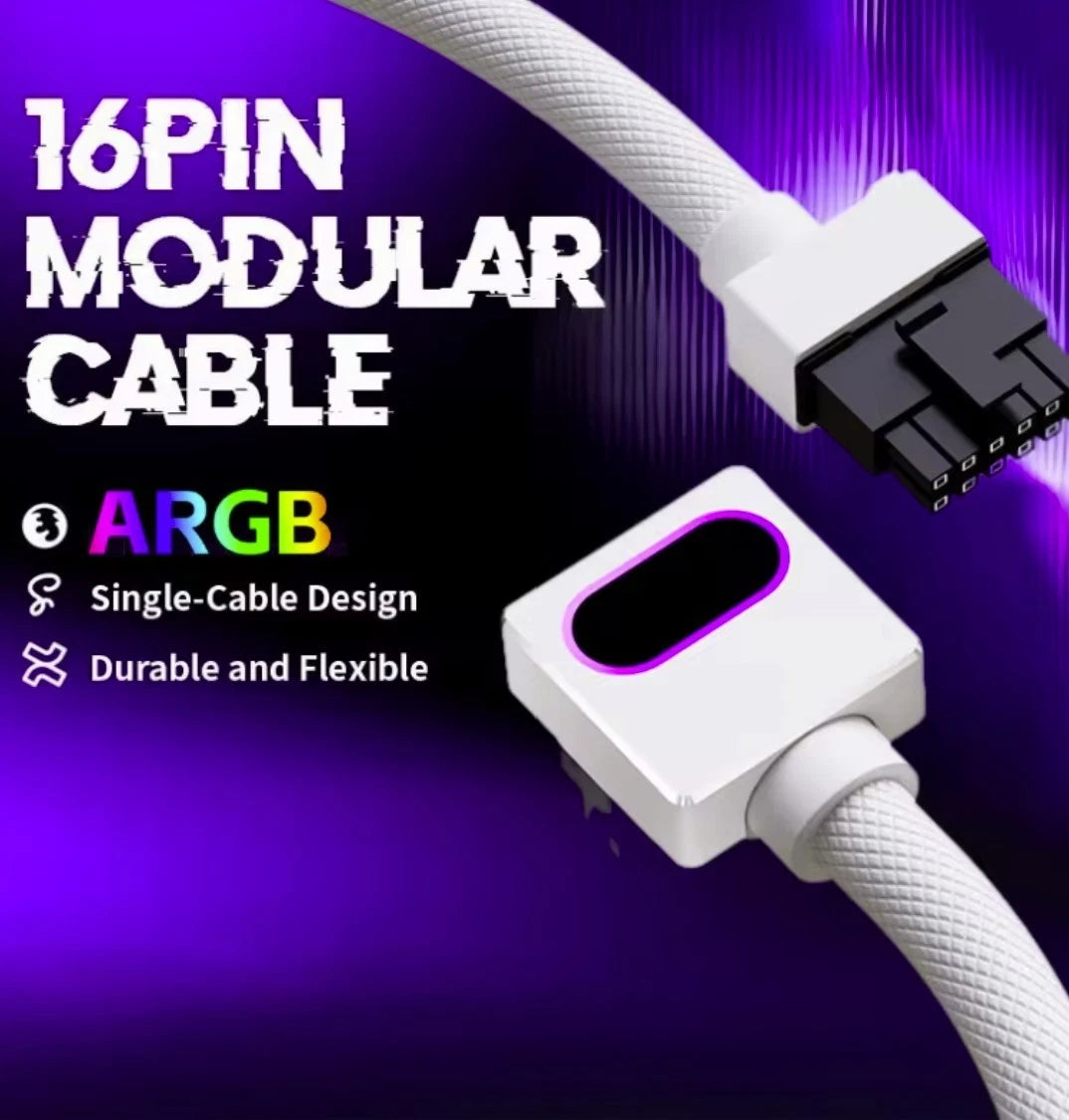 Asiahorse HYDRUS 16-Pin (12VHPWR) Type A ARGB GPU Cable - White - 50cm