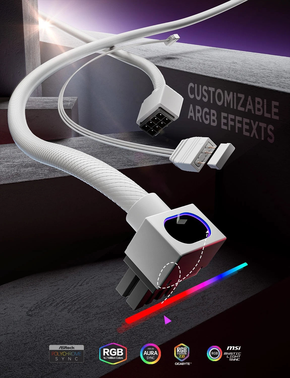 Asiahorse HYDRUS CPU Power Cable (8-Pin EPS) ARGB – White – 30cm