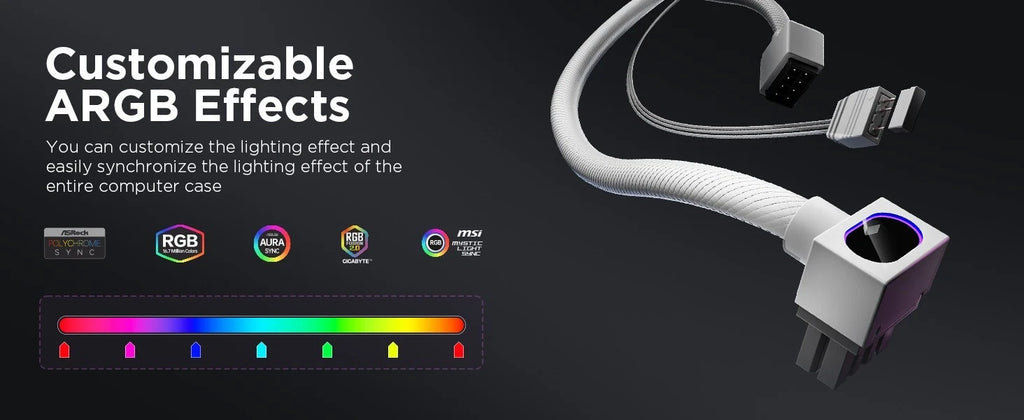 Asiahorse HYDRUS CPU Power Cable (8-Pin EPS) ARGB – White – 30cm