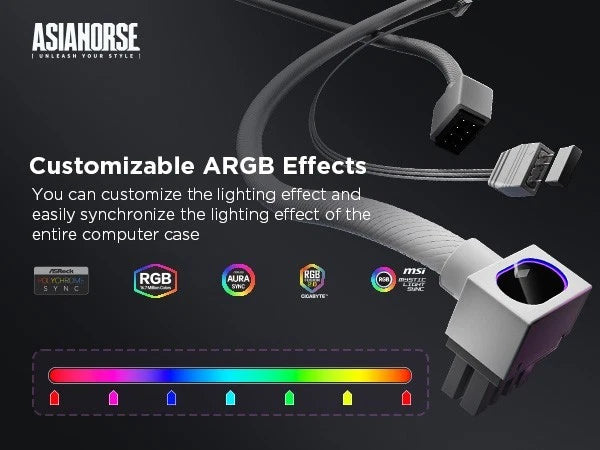 Asiahorse HYDRUS CPU Power Cable (8-Pin EPS) ARGB – White – 30cm