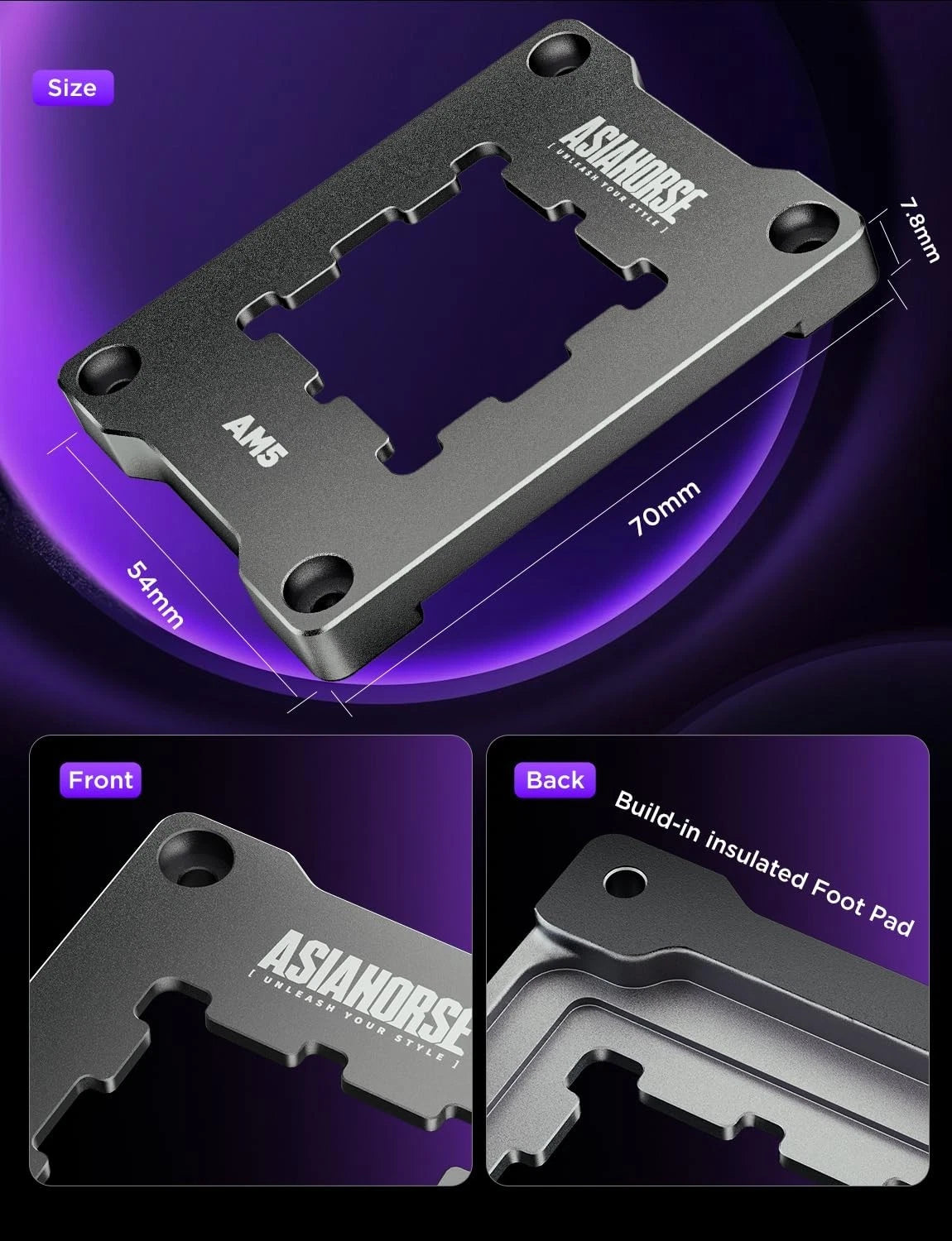 AsiaHorse AM5 CPU Black Contact Frame Flush Anti-Bending Bracket
