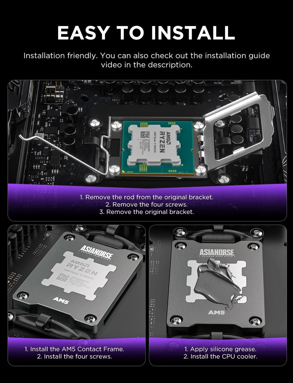 AsiaHorse AM5 CPU Grey Contact Frame Anti-Bending Secure Frame for AMD