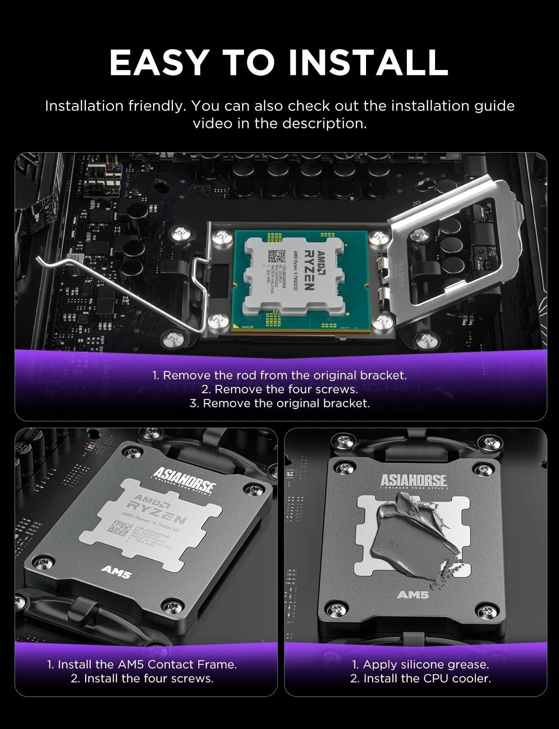AsiaHorse AM5 CPU Grey Contact Frame Anti-Bending Secure Frame for AMD