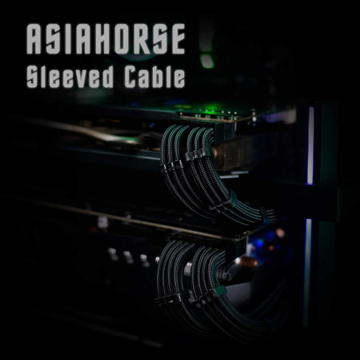 AsiaHorse 16AWG Pro Power Supply Sleeved Cable Extension 6 Piece Kit, Pure Black